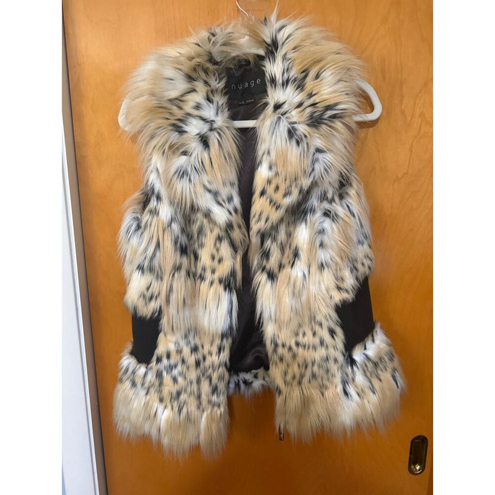 Nuage Faux Fur Spotted Multicolor Zip Sweater Vest Sz. L